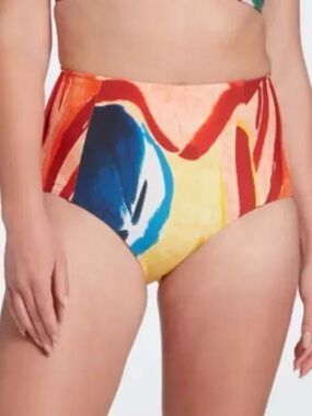 Calia Multicolor Painterly Floral High-Waist Abstract Print Bikini Bottoms